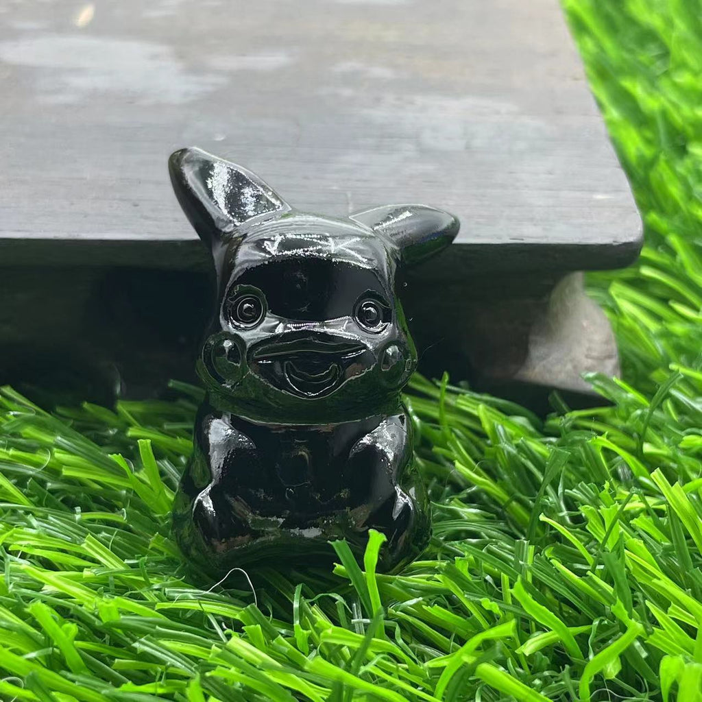 Multi Materials of Pokémen Pikachu Carvings 4cm GEMROCKY-Carvings-Black Obsidian-