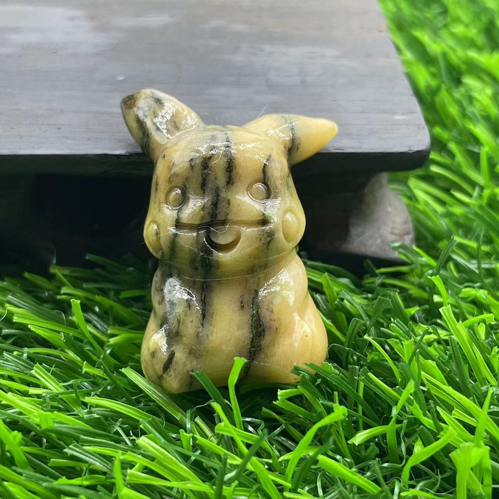 Multi Materials of Pokémen Pikachu Carvings 4cm GEMROCKY-Carvings-Leopard Skin Jasper-