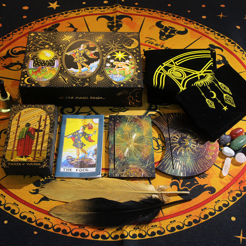 Black Bronzing The Fool Tarot Cards Tablecloth Crystal Gift Box Set GEMROCKY-Psychic-