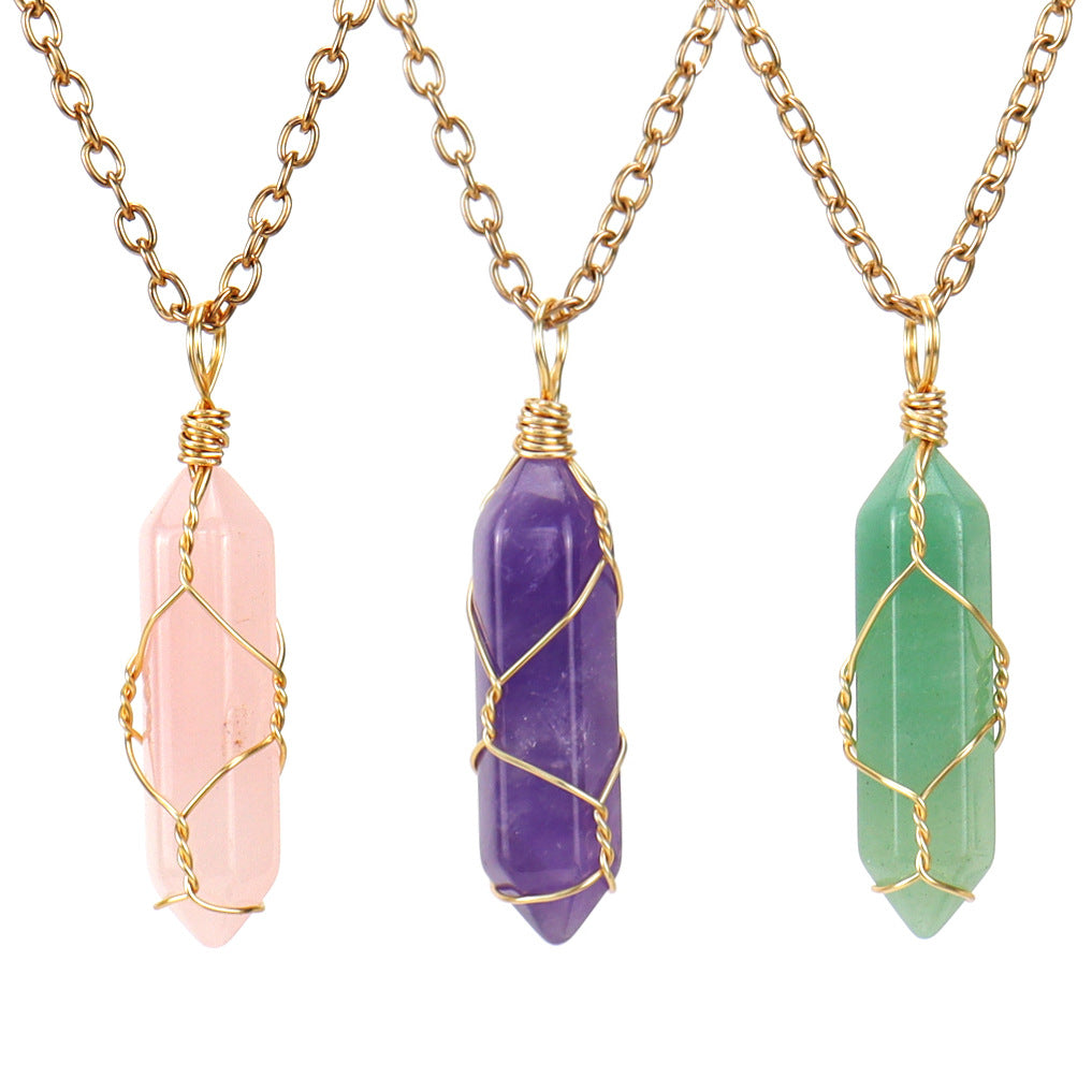 Crystal Hexagonal Prism Pendant Necklaces GEMROCKY-Jewelry-
