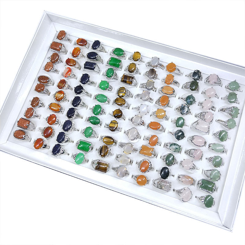 Semi-Precious Crystal Rings GEMROCKY-Jewelry-Whole Box(100 pieces)-
